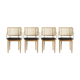 4 light wood canning chairs with black leather armrests