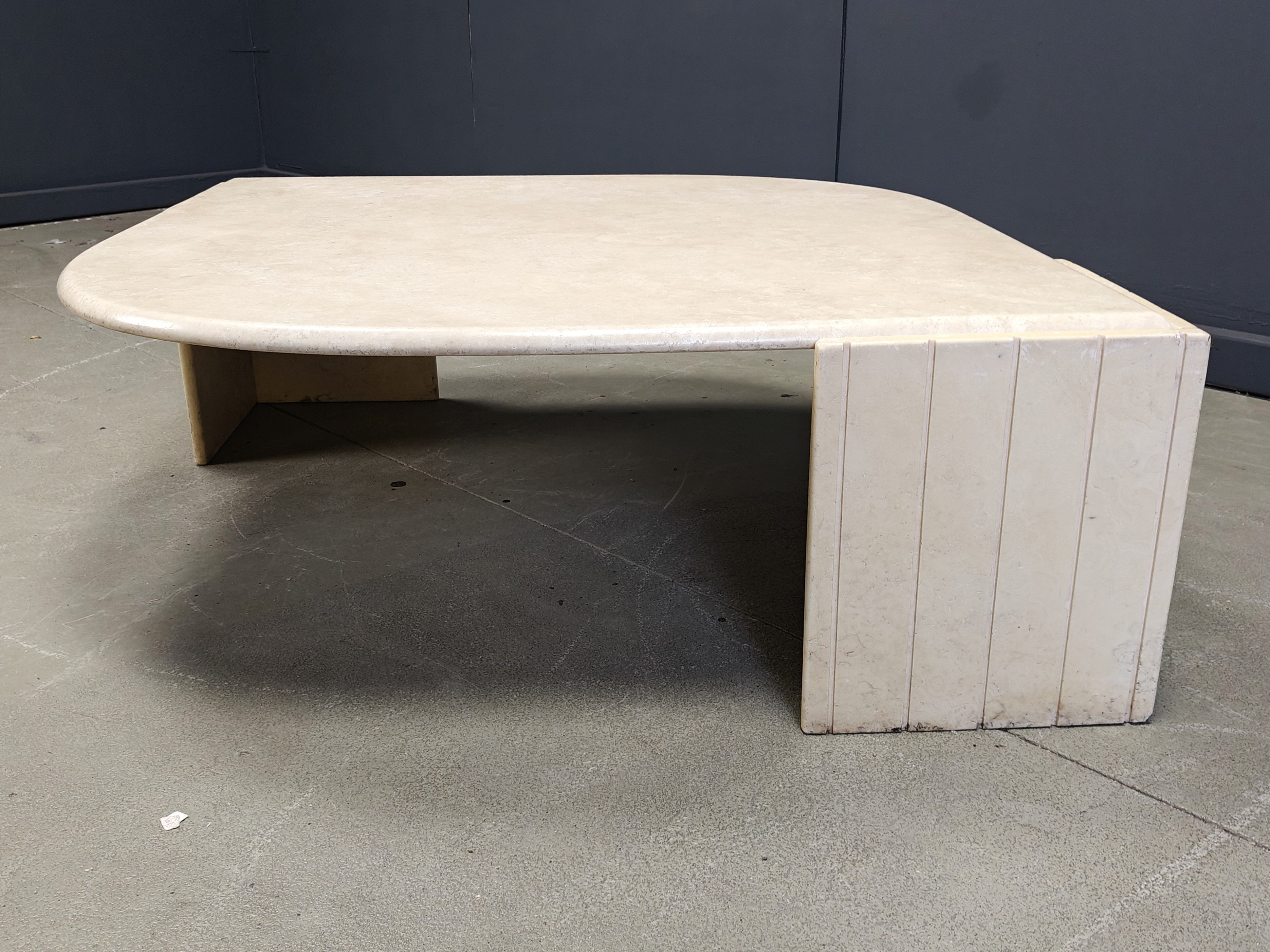 Vintage travertine coffee table by Roche Bobois, 1970s