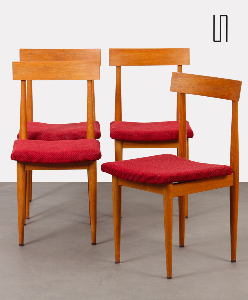 Suite 4 vintage wooden chairs, Czech made, 1960