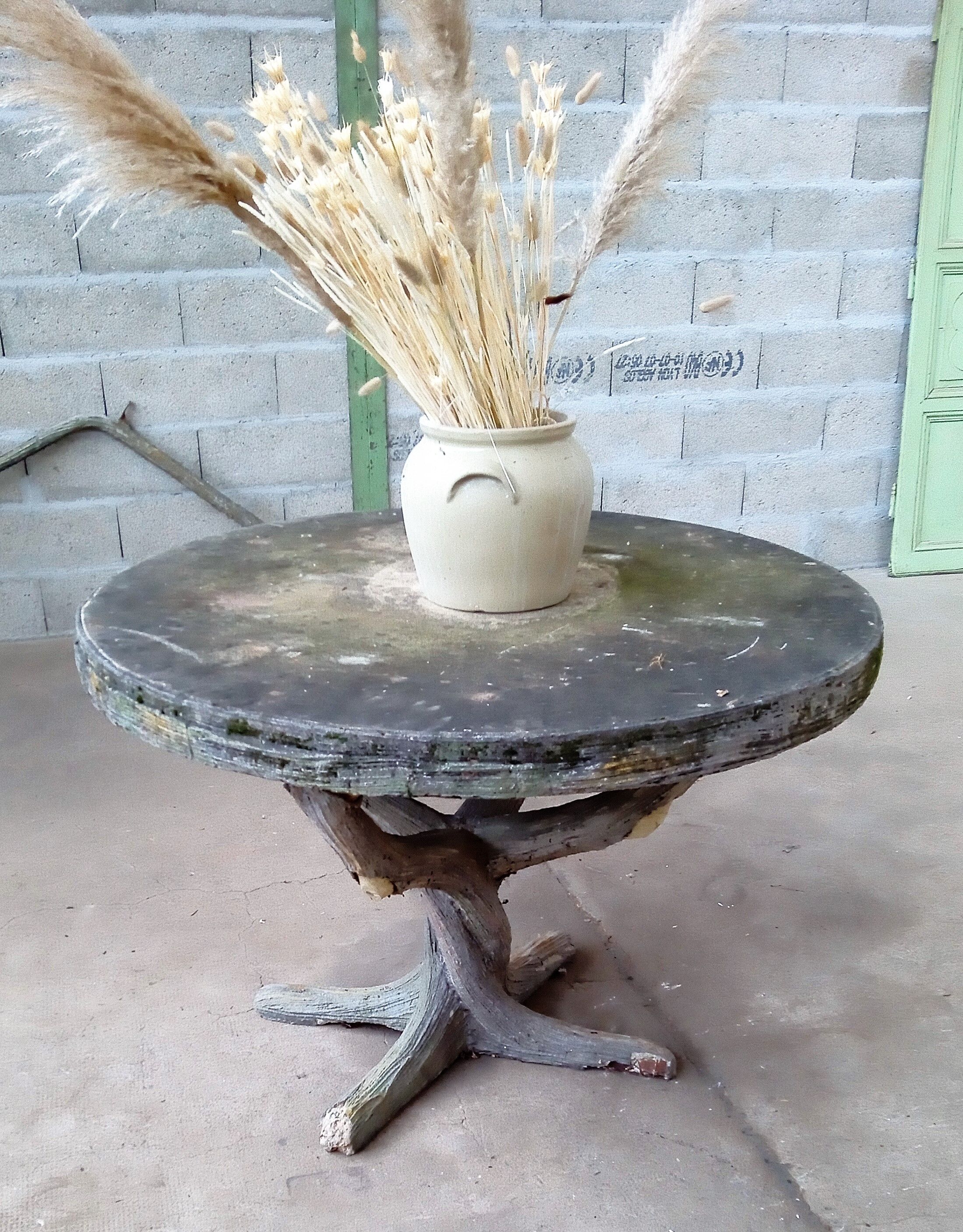 Wood-style cement garden table