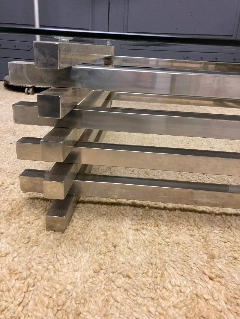 Polished stainless steel coffee table - Italian '70s style
