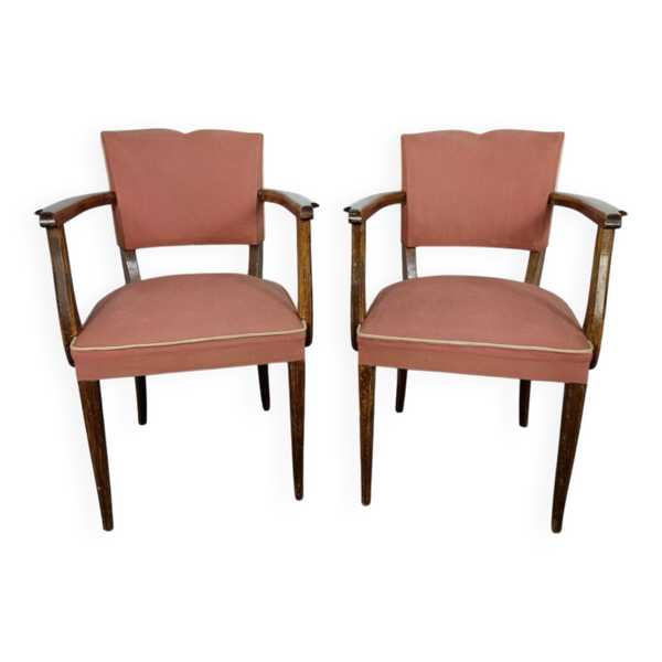2 fauteuils bridge moustache années 50 rose pale