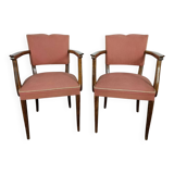 2 pale pink 50s moustache bridge armchairs