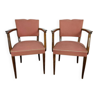 2 fauteuils bridge moustache années 50 rose pale