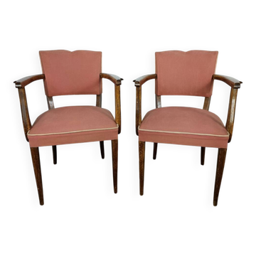 2 pale pink 50s moustache bridge armchairs