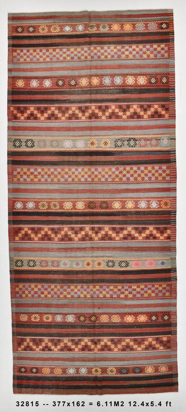 5x12 Long Wide Turkish Vintage Kilim Rug 162x377Cm SK 32815