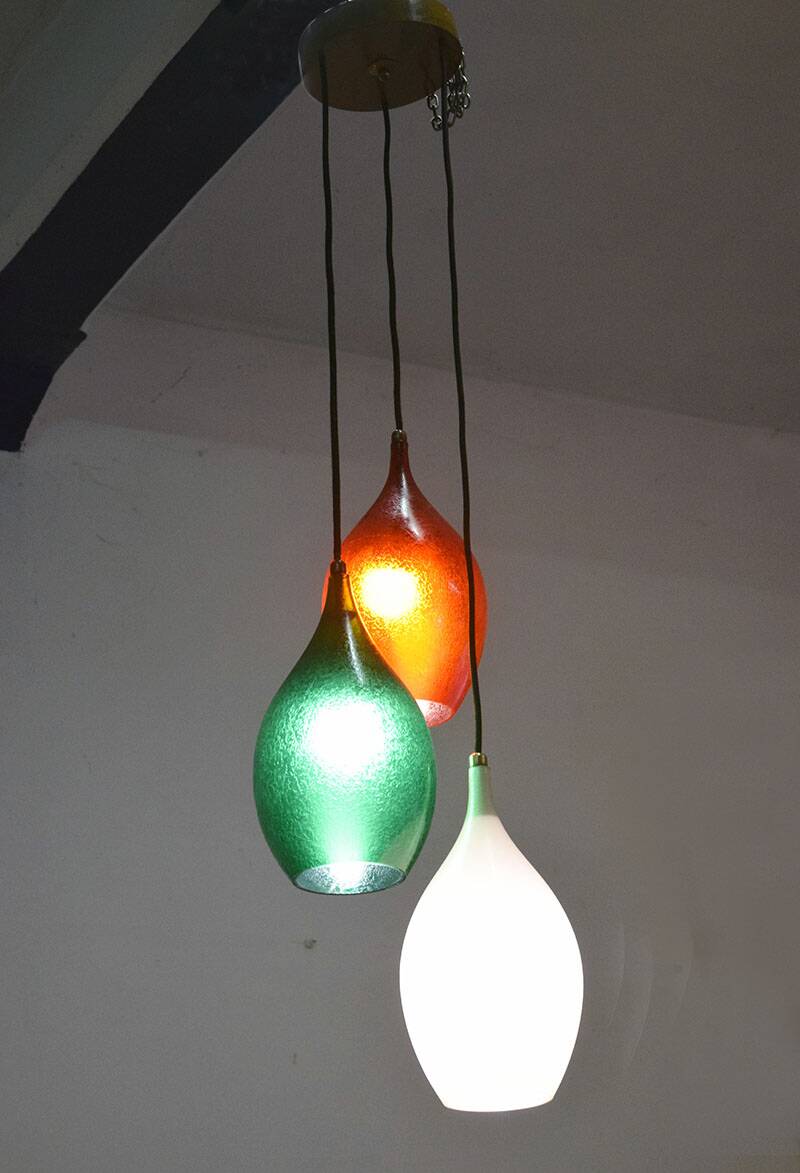 Flavio Poli for Seguso Vetri d’Arte, three-light glass chandelier, 1950s