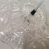 Portuguese farmhouse mid century clear floral glass dish pendant lamp 1960s