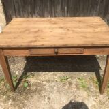 Farmhouse table with raw wood drawer