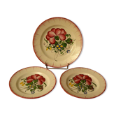 Lot ancien plat et 2 assiettes en faïence à décor floral XXème