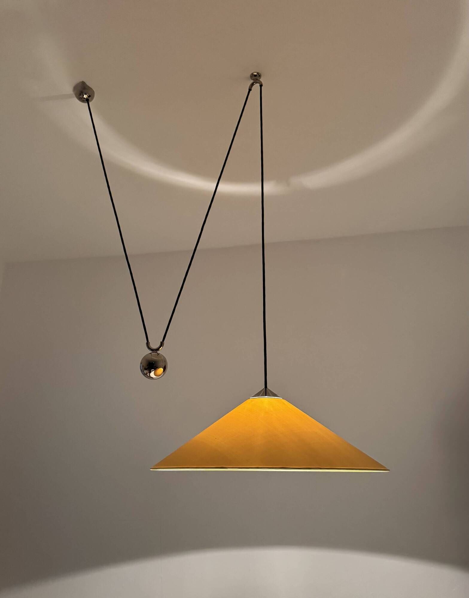 Adjustable Nickel Plated Pendant Lamp with Counterweight by Florian Schulz