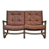 1970s, Scandinavian 2 seater sofa, original very good condition, bamboo, leather.