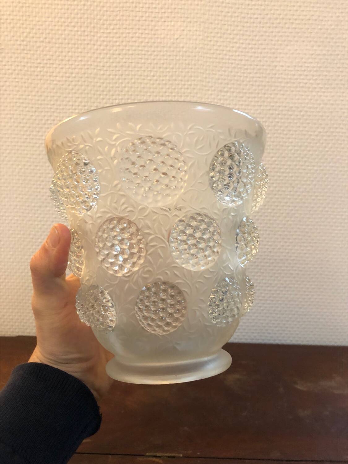 Vintage Verlys glass vase with cabochons