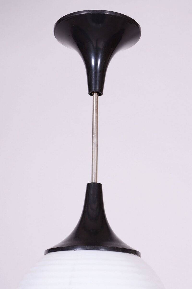 Mid-Century Chandelier in Chromed Steel and Opaline Glass, Czech, 1950s