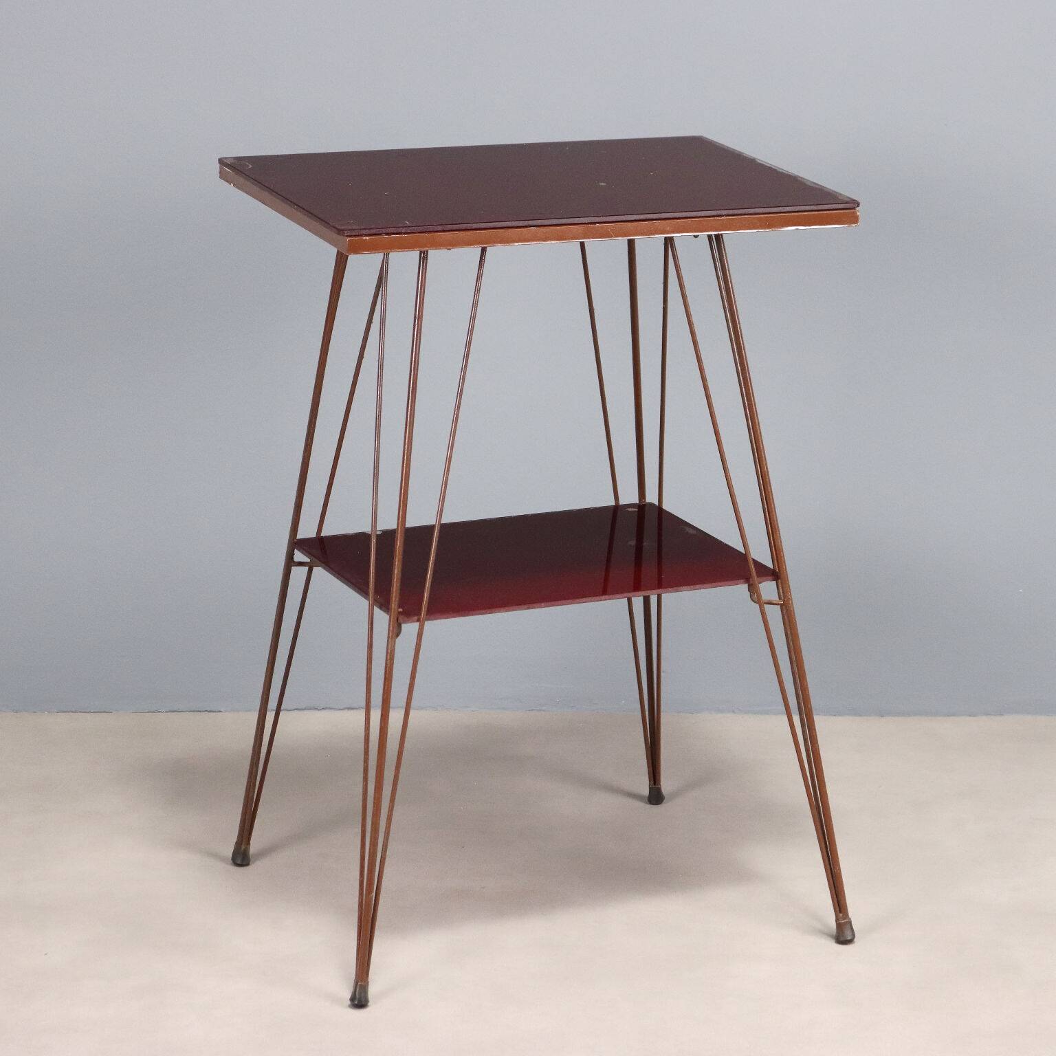 Vintage metal side table with double glass top, Italy, 1960s.