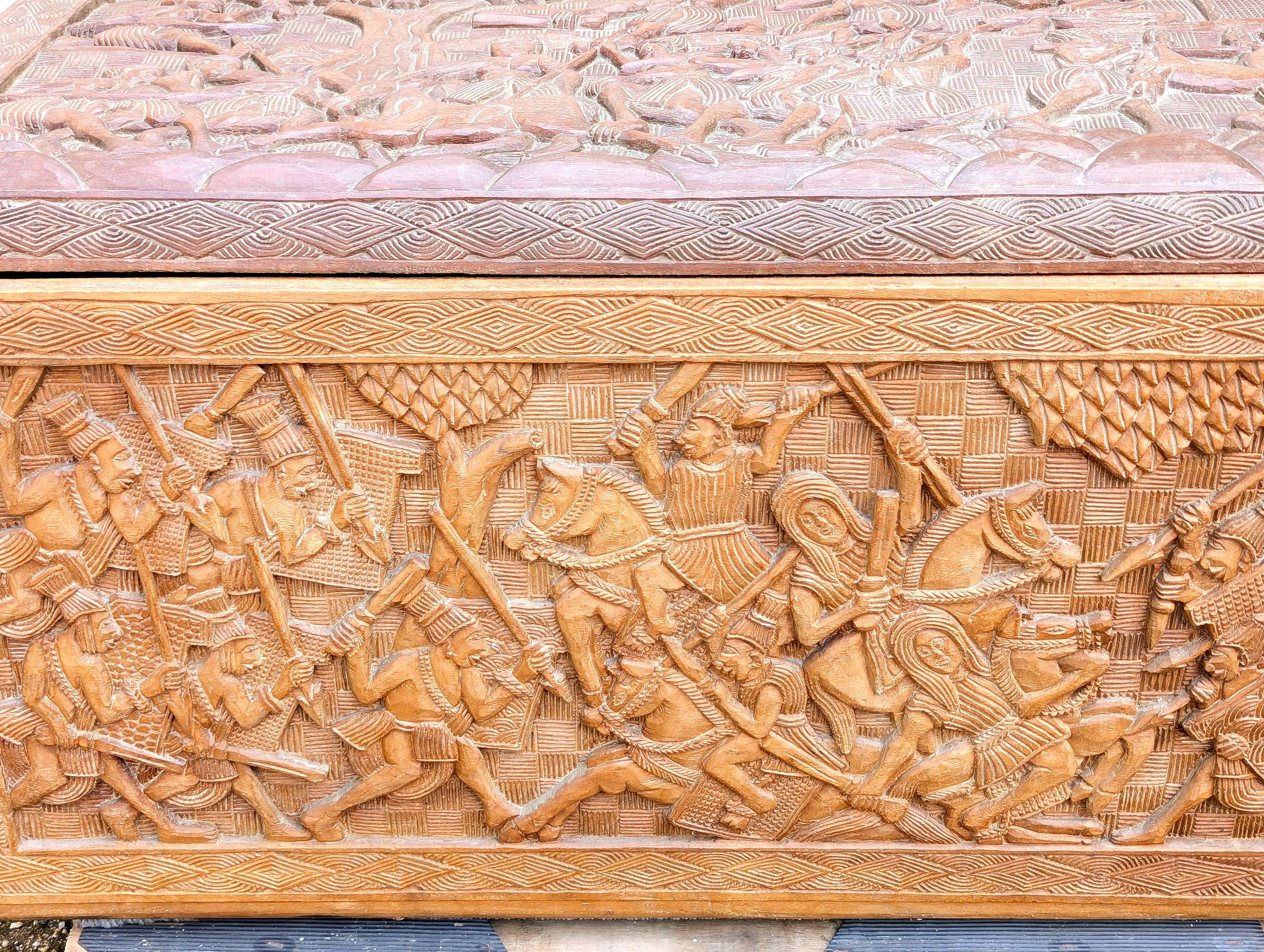 Antique Large Exotic Wood Chest Carved Africa