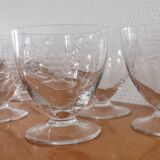 Set of 8 old glasses on foot chiseled decoration
