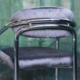 Postmodern chrome armchair grey velvet, casters