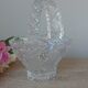 Vintage 1970s crystal basket – oval bowl with handle