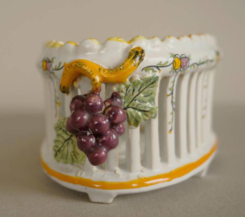 Basket-shaped openwork vase Malicorne faience Emile Tessier