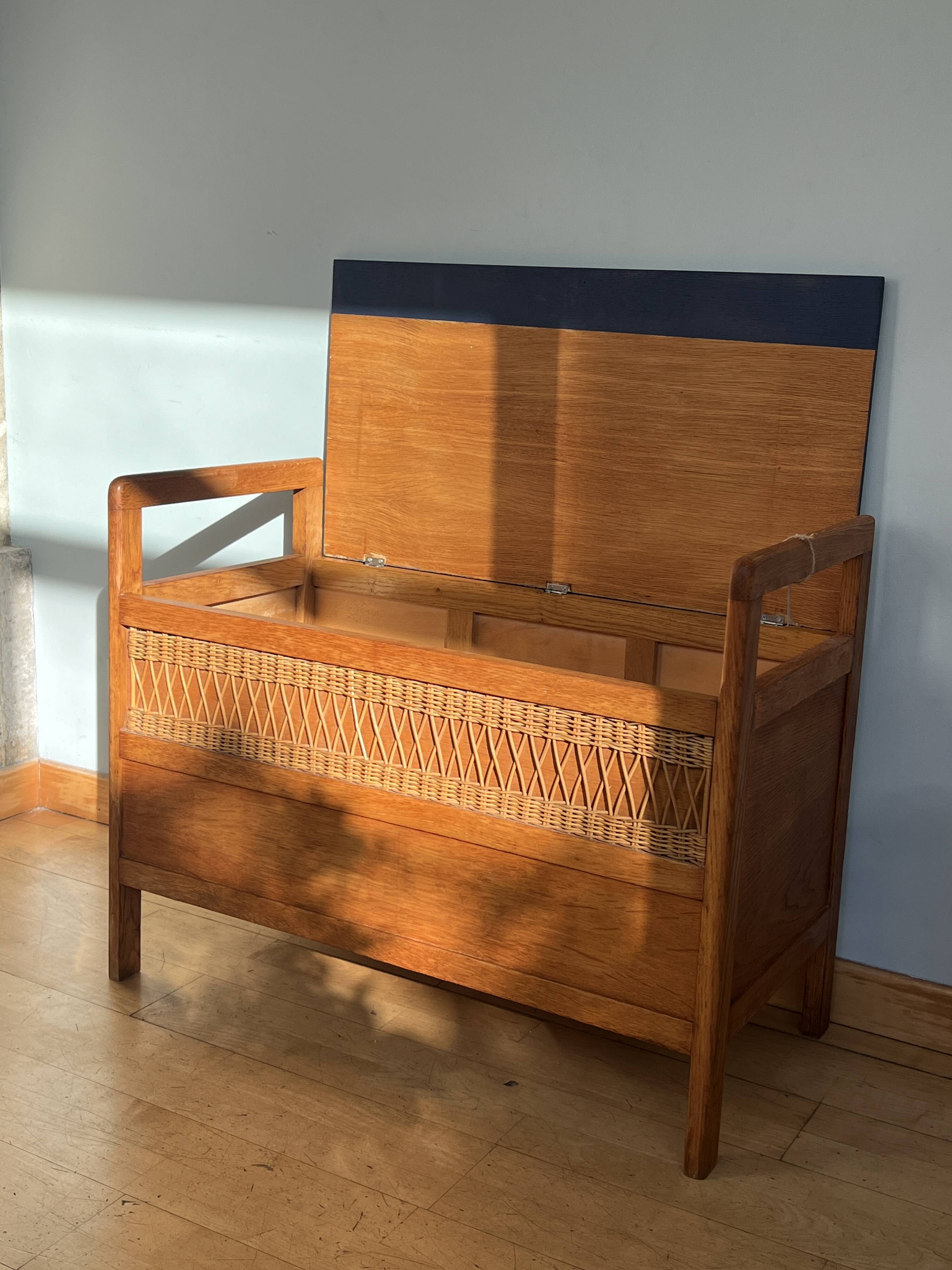 Vintage wooden and rattan toy chest