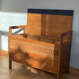 Vintage wooden and rattan toy chest