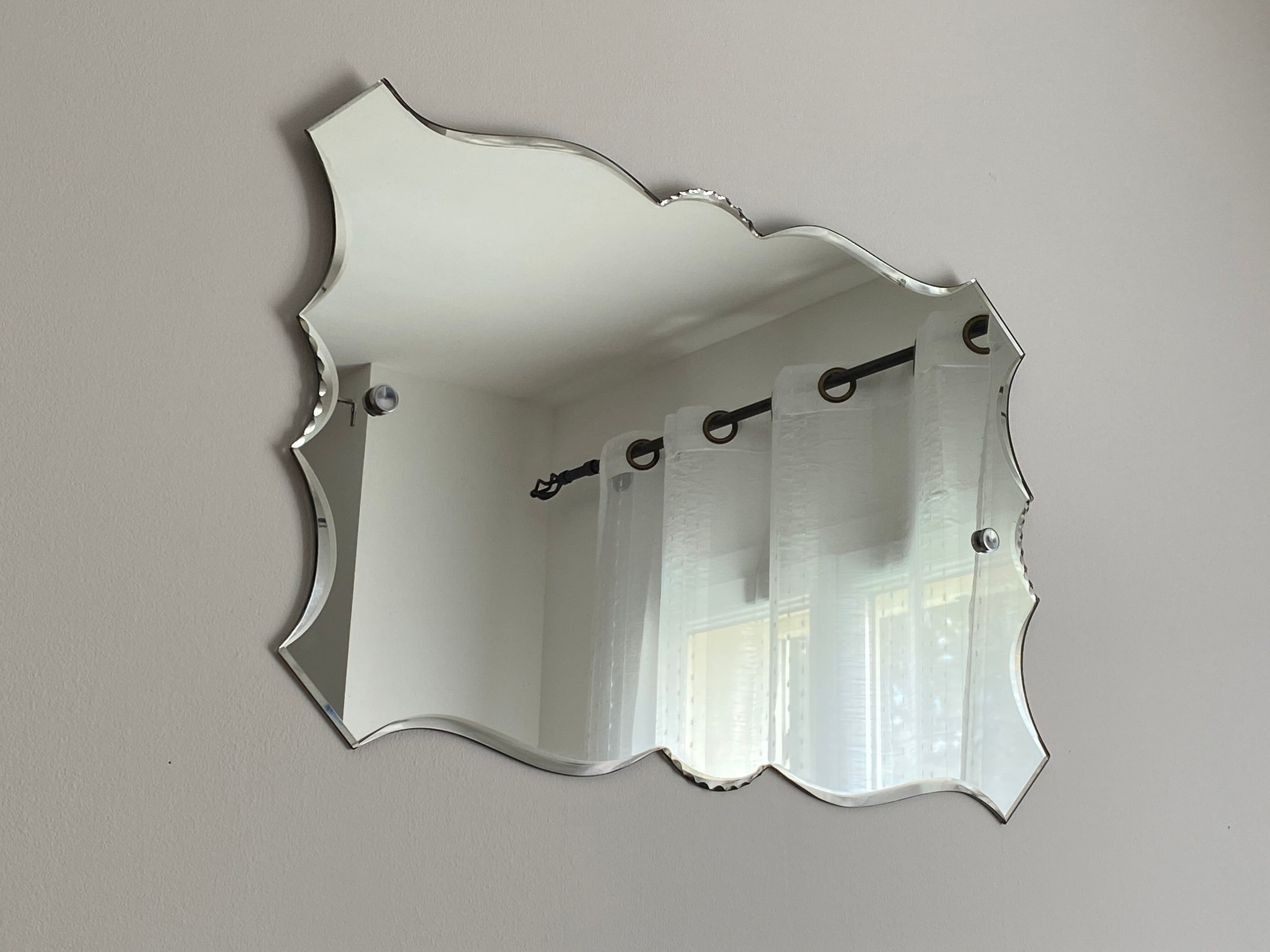 Miroir de barbier art déco 1930 glace biseauté 72x48cm