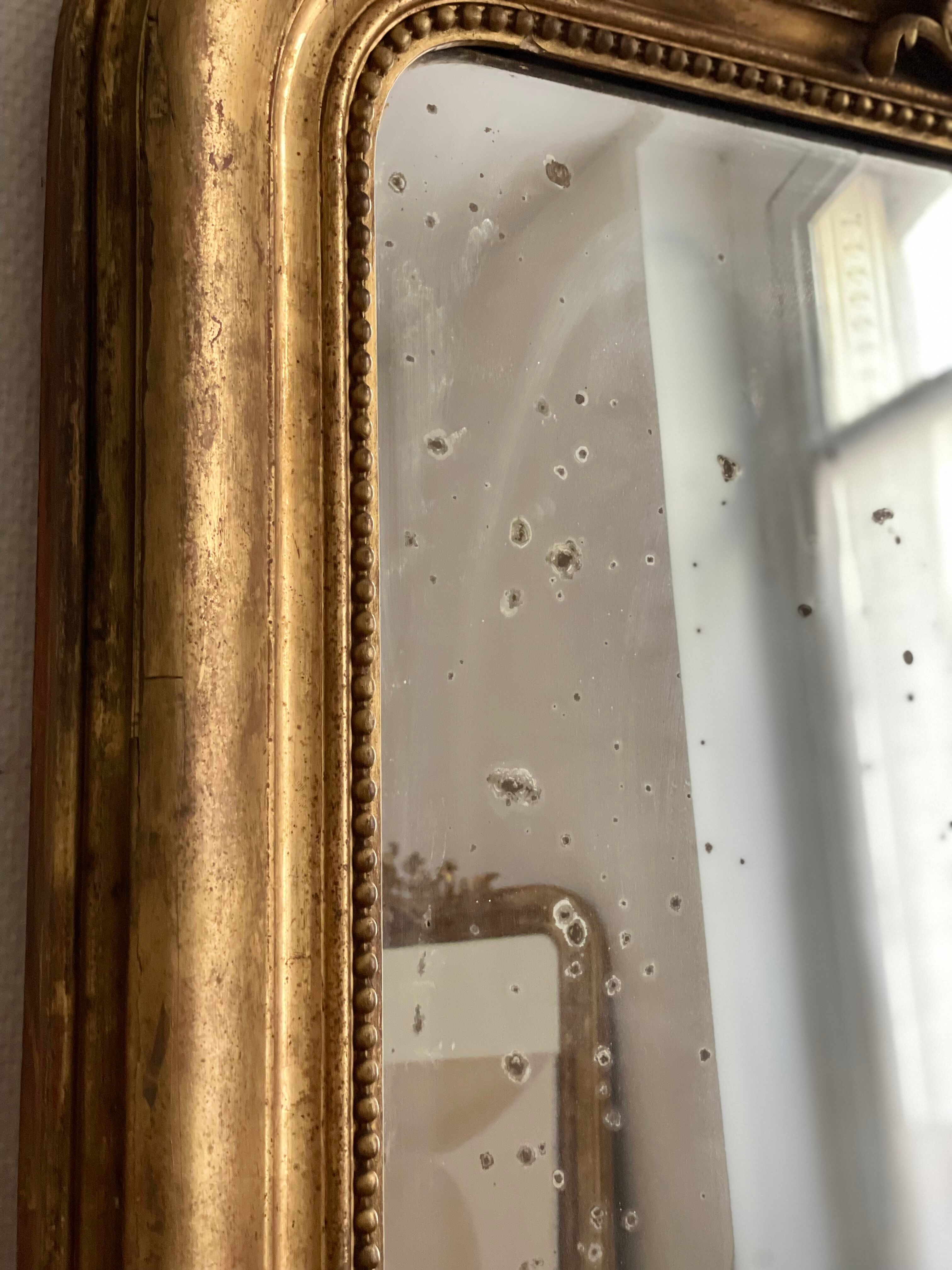 Old mirror louis Philippe Dore gold leaf pediment gilded fireplace