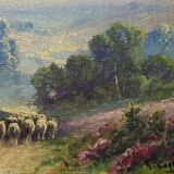 Painting "Shepherdess and her Flock", oil on panel signed G. Corbier – early 20th century