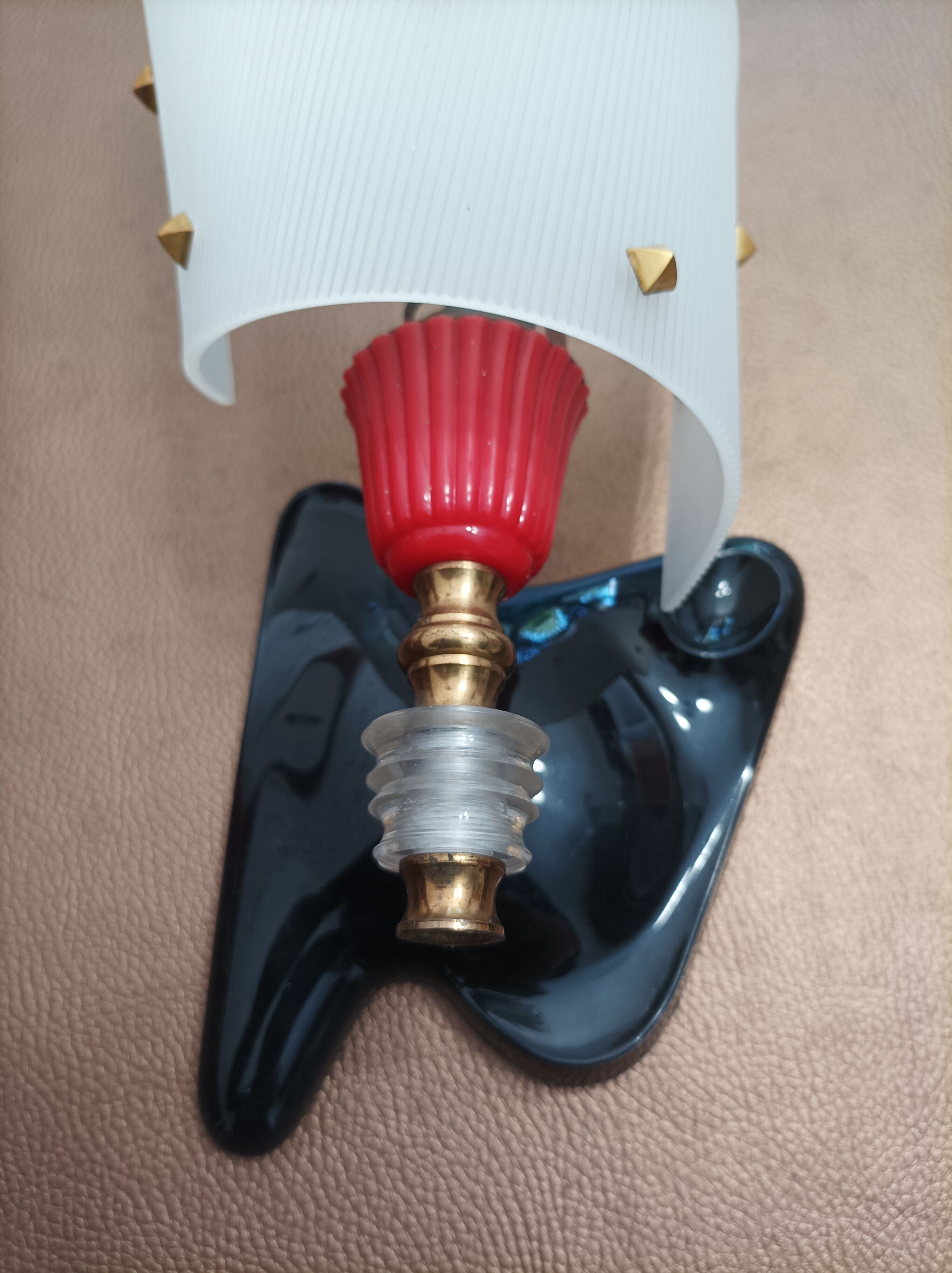 Pair of vintage wall lights Rockabilly 1950s brass, black and red