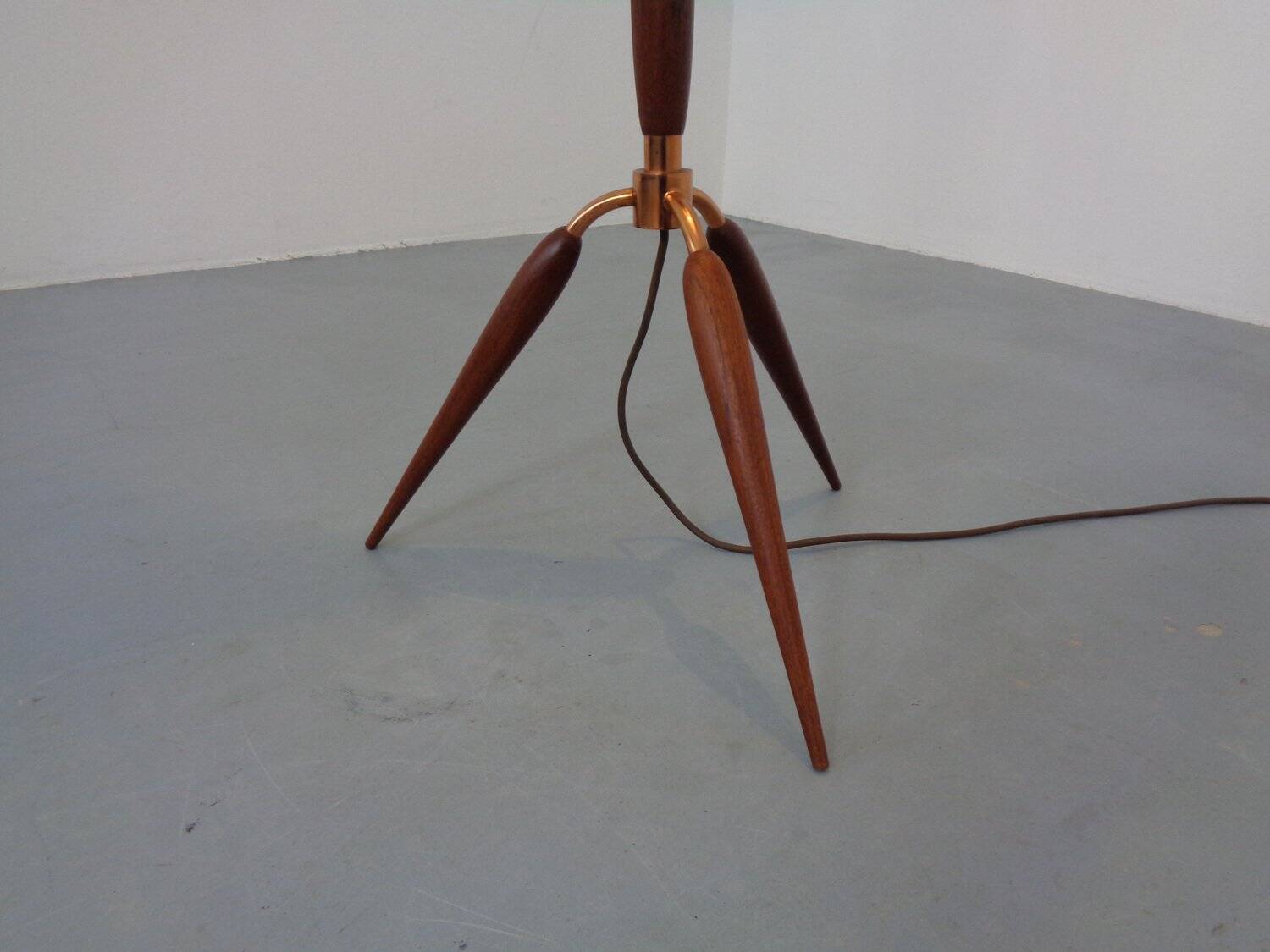 Tripod Teak & Copper Floor Lamp from Fog & Mørup, 1960s