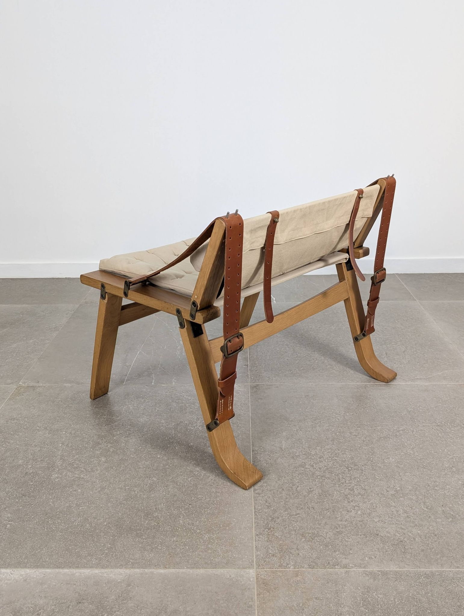 Danish Armchair with Canvas and Leather Straps, 20th Century