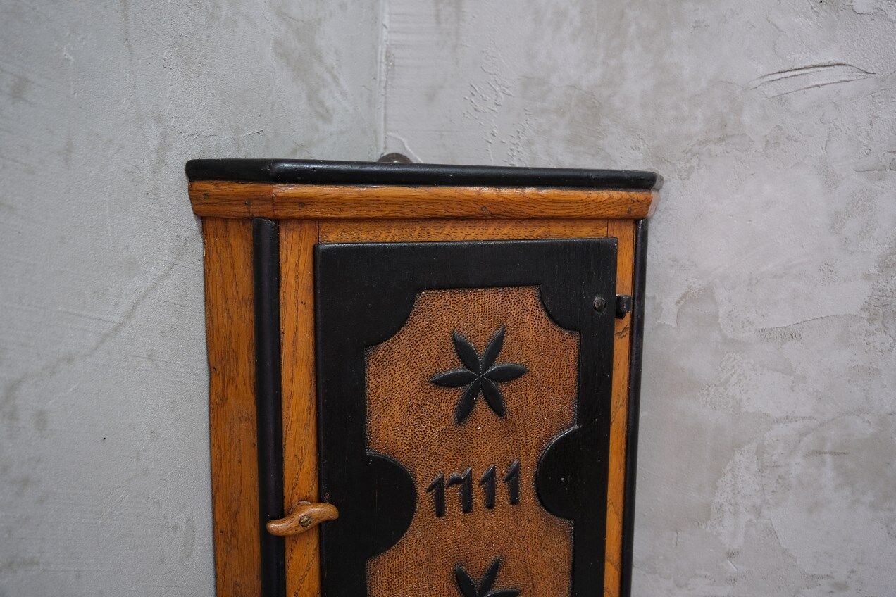 Antique  Swedish 18th Century Oak Hanging Corner Cabinet, 1711