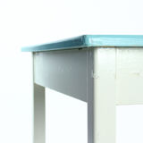 Table de ferme en bois blanc et turquoise tchécoslovaque, années 1950