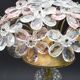 Set of 2 large table lamps with crystal glass flowers, pink and transparent, brass base, 1960