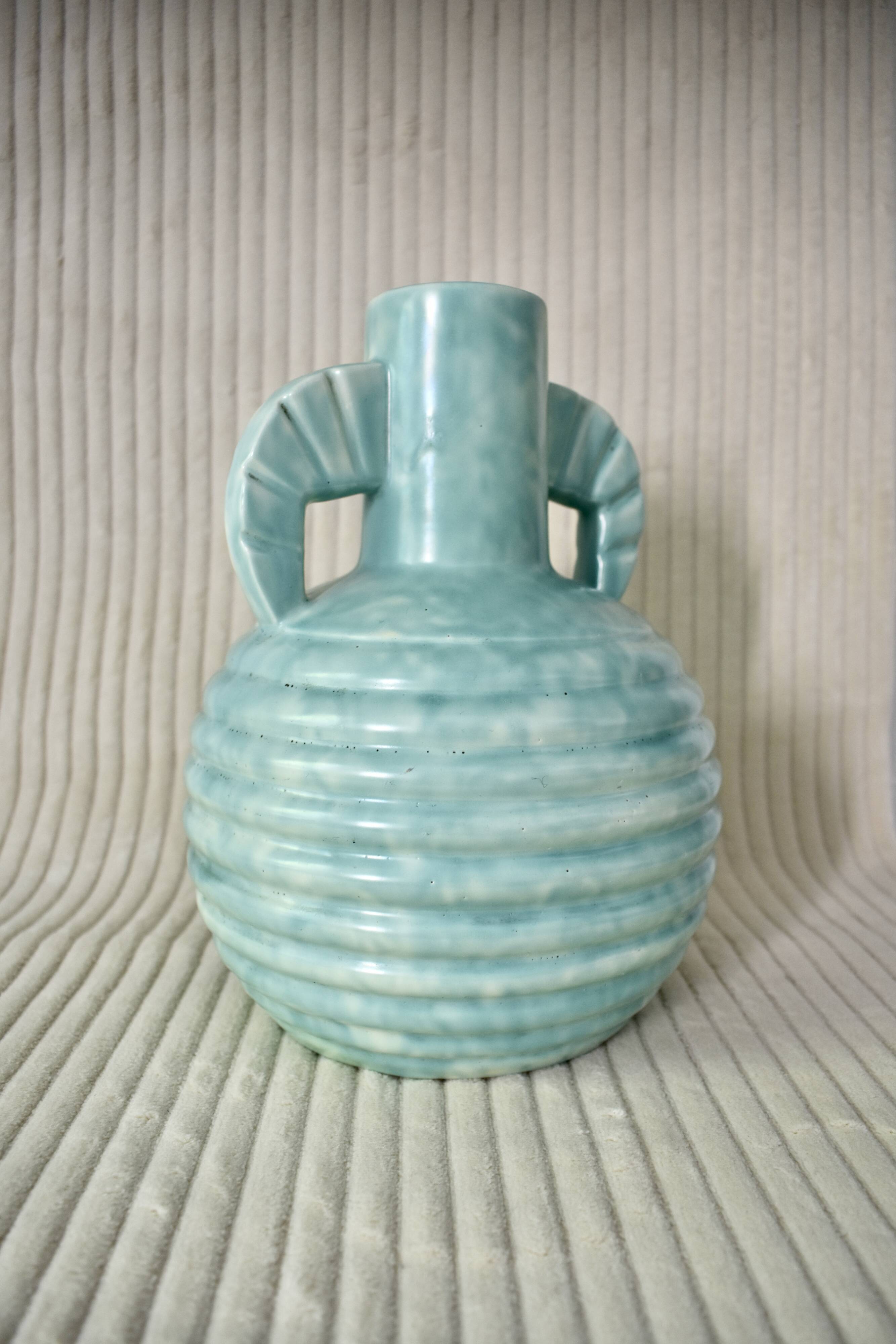 Blue ceramic vase by Boch, 1921