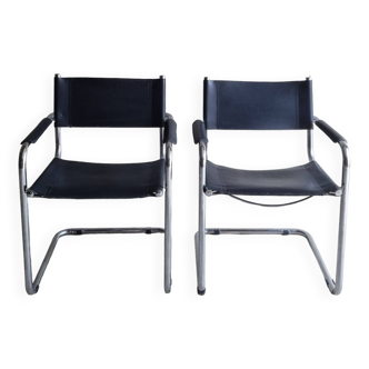 pair of vintage tubular armchairs