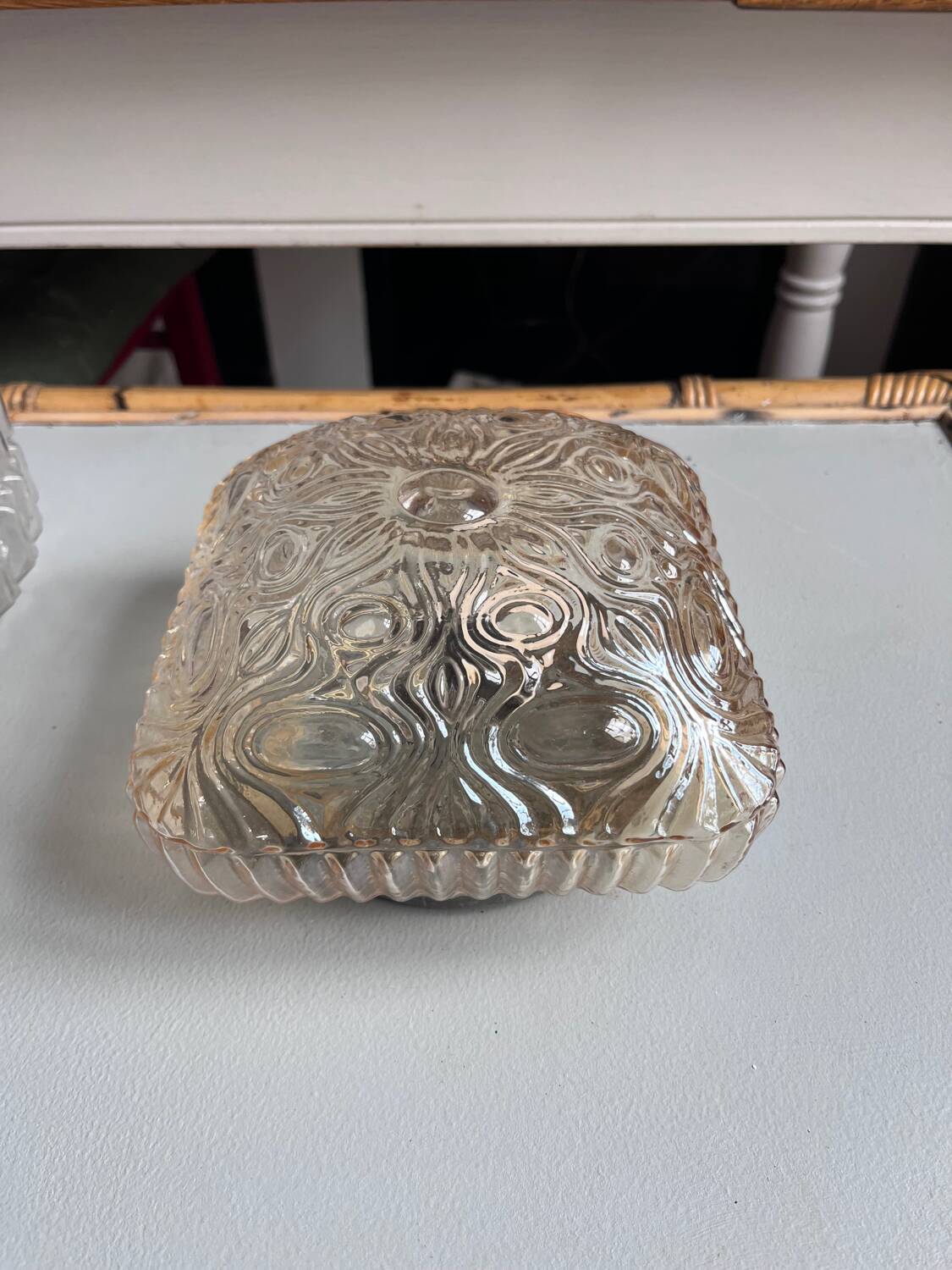 Square amber glass wall light