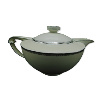 Art deco teapot by Pirkenhammer,  white and silver