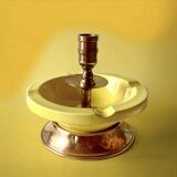 Large vintage brass and yellow glazed ceramic candle holder-ashtray