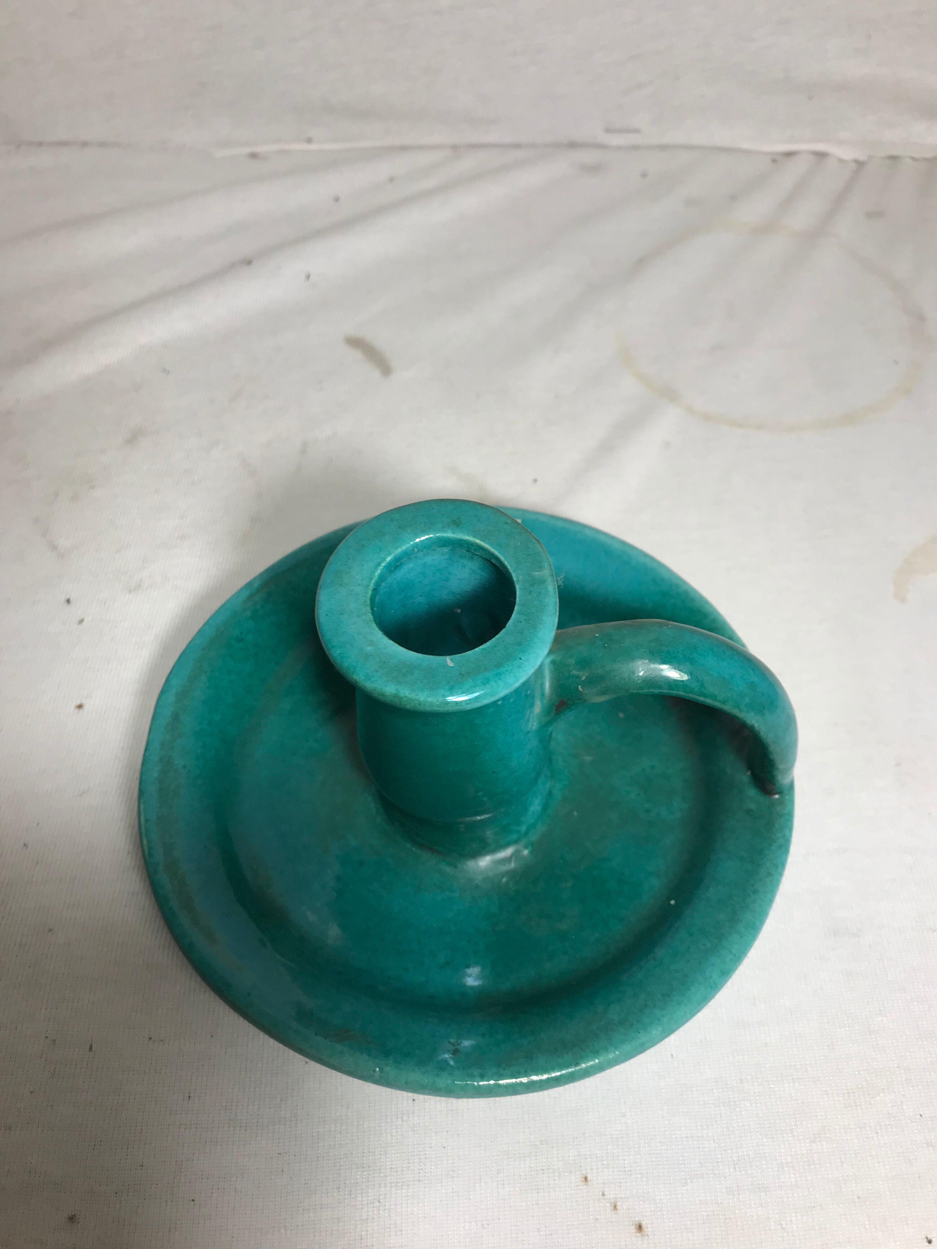 Old caves dieulefit green ceramic + cove vintage candlestick pair