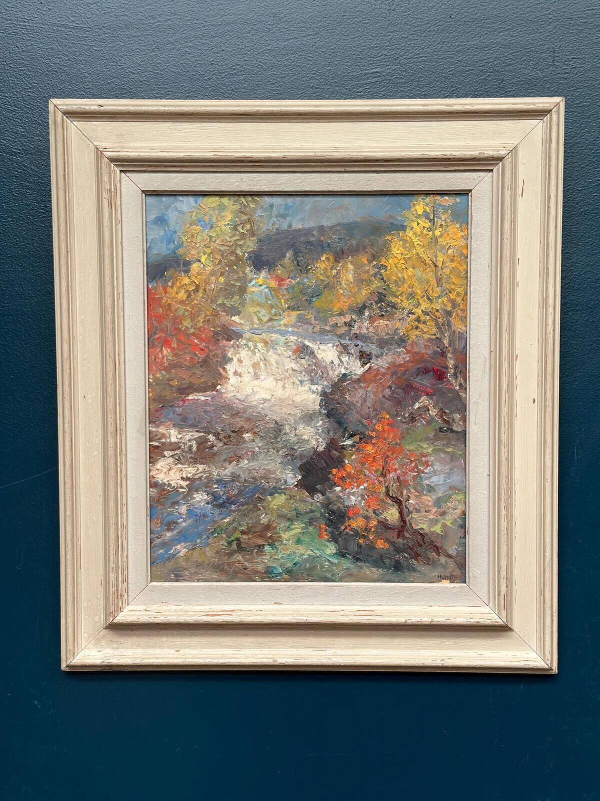 Original Swedish Oil On Panel – “Waterfall” By Hundt
