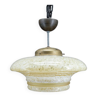 Modernist Art Deco pendant light in acid-etched “cloud” glass, France, Circa 1930