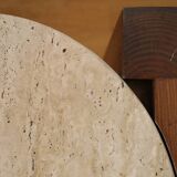 End table in travertine and wood