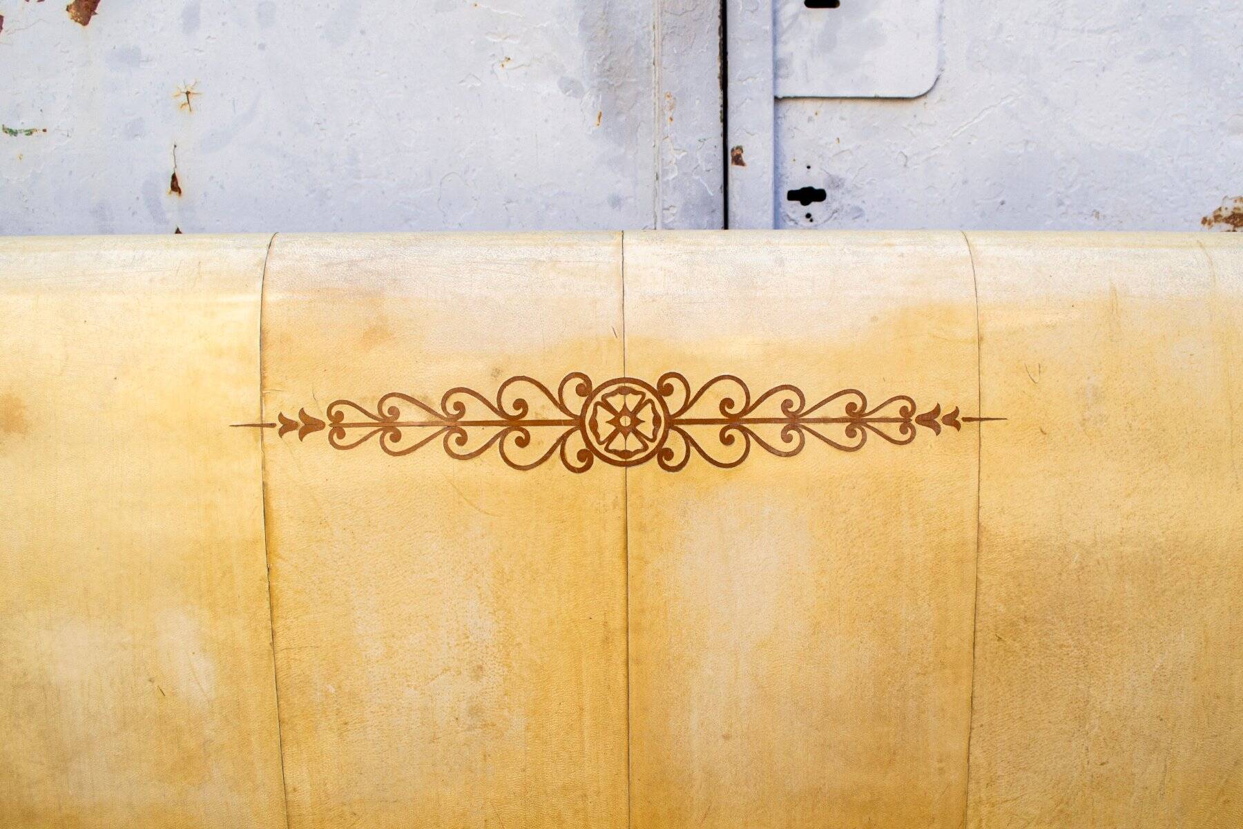 Bed in parchment and brass, Italy, 1940s