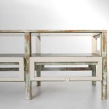 Beautiful patinated large rustic oak display case, France ca. 1900