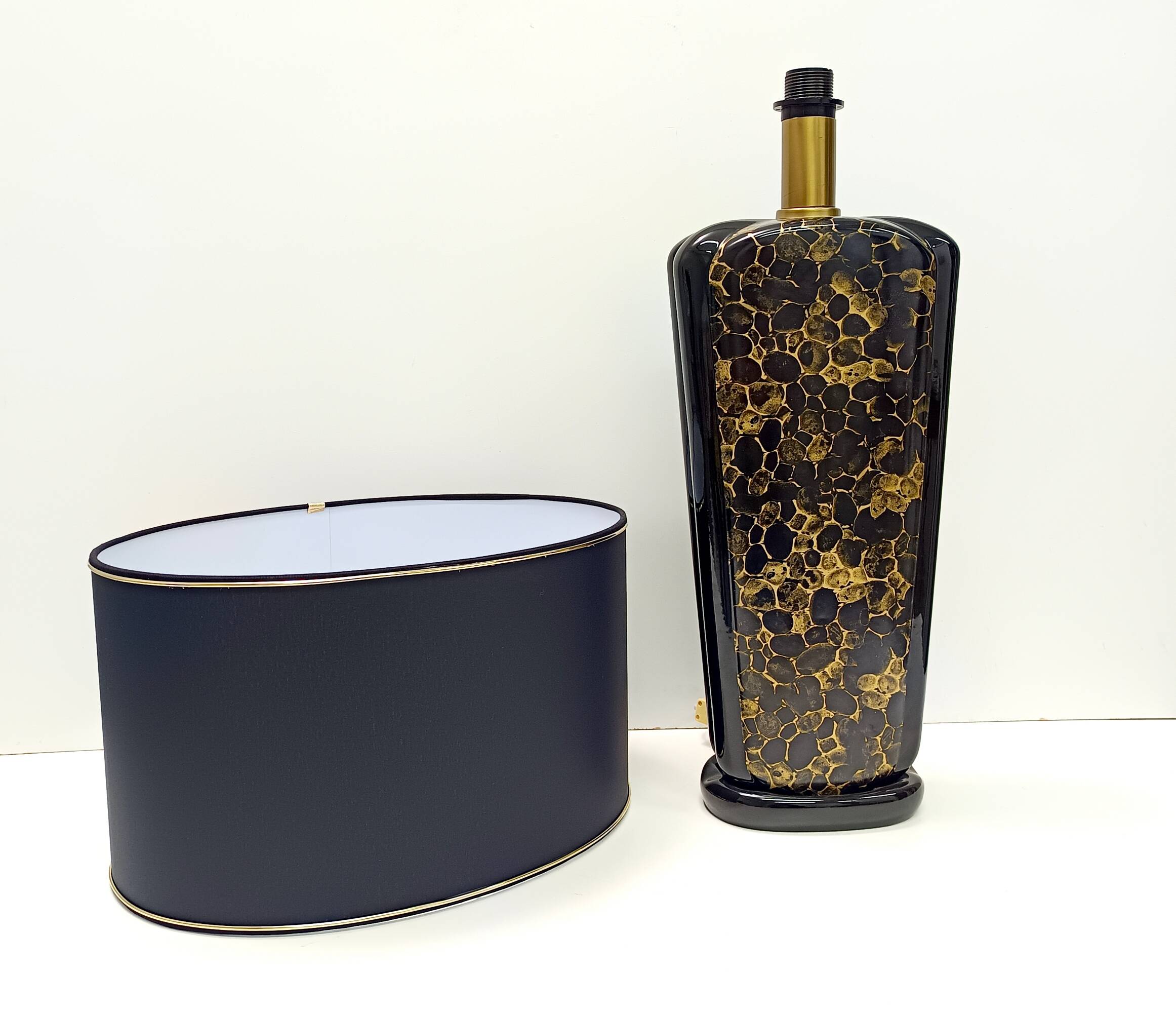 Lampes de table en céramique émaillée noir et or postmodernes, Italie années 1980