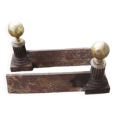 Antique neoclassical cast iron & brass fireplace andirons