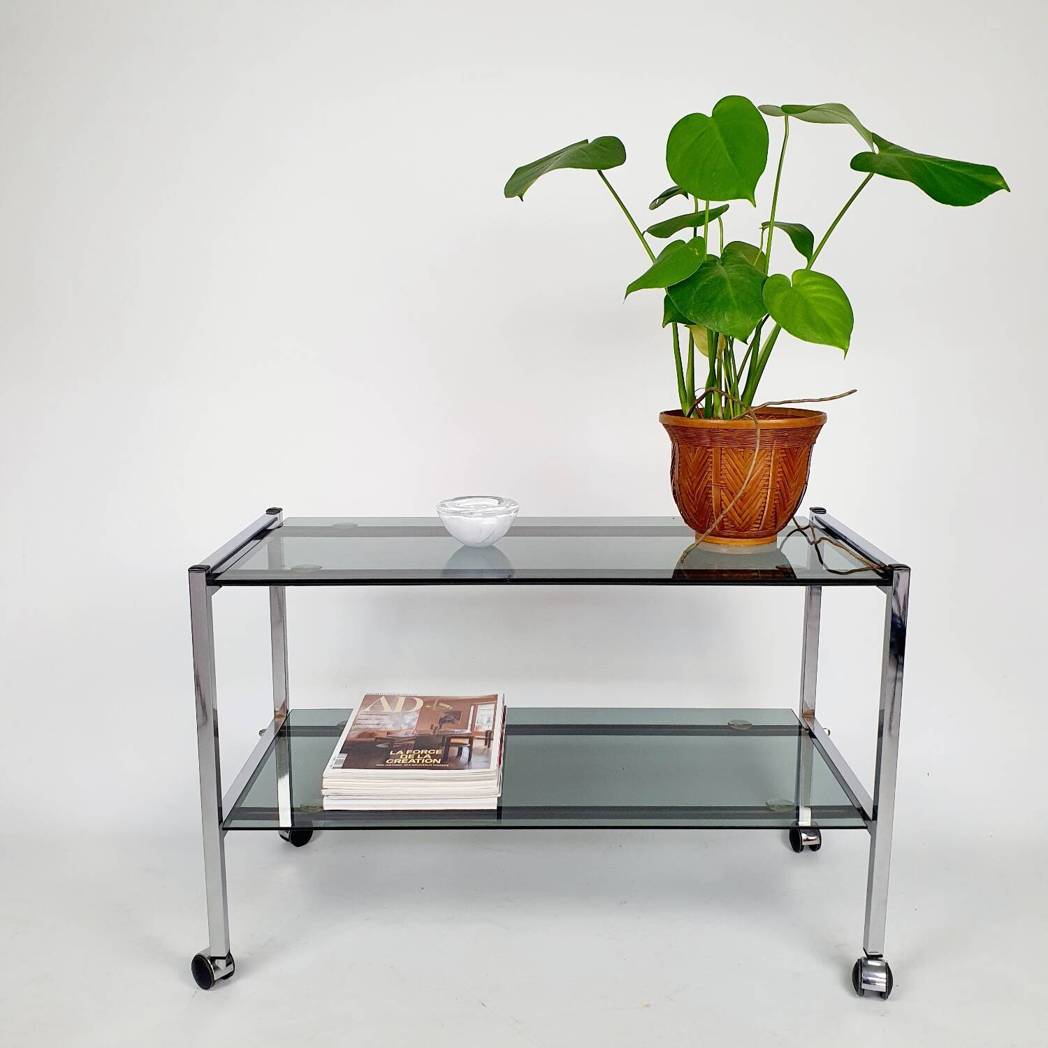 Vintage chrome and smoked glass console