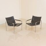 Pair of "SZ02" black leather armchairs by Martin Visser for Spectrum 60's